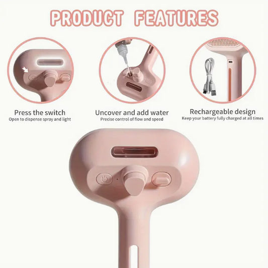 Pet Spray Massage Comb, Steam Grooming Brush, Cat Hair Remover, Cat and Dog Shedding Remover, No-Shower Cat Comb