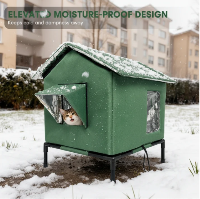 🐈 All-Weather Elevated Outdoor Cat House – Waterproof, Insulated, Foldable 🌧️