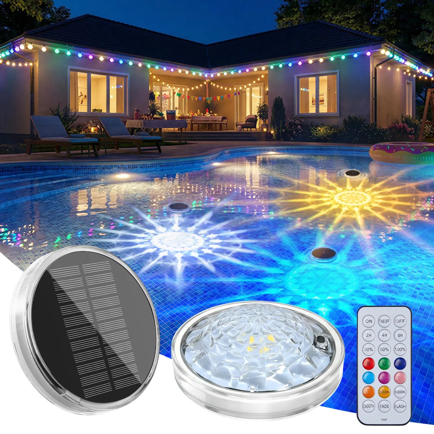 Solar-Powered Floating Pool Lights, RGB Pool Light Strips with Remote Control, IP68 Waterproof, Suitable for Above-Ground Pools, Pool Parties, In-Ground Pools, and Hot Tubs
