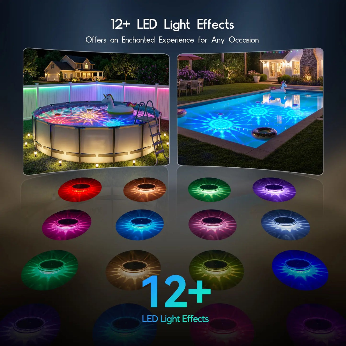Solar-Powered Floating Pool Lights, RGB Pool Light Strips with Remote Control, IP68 Waterproof, Suitable for Above-Ground Pools, Pool Parties, In-Ground Pools, and Hot Tubs