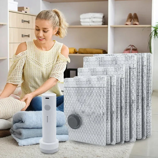 🔥 LAST DAY 49% OFF-Cordless Travel Vacuum Storage Compression Bag Set - TSA Approved & Reusable | Up to 80% More Space