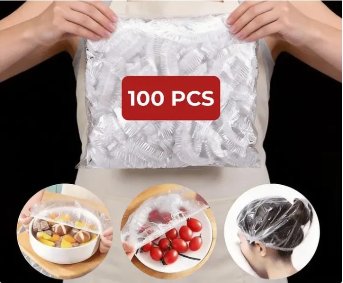 100PCS Disposable Stretch Food Covers for Bowls & Plates, Elastic Bowl Covers, Plastic Wrap Alternative for Leftovers, Fruits, Vegetables & Kitchen Food Storage