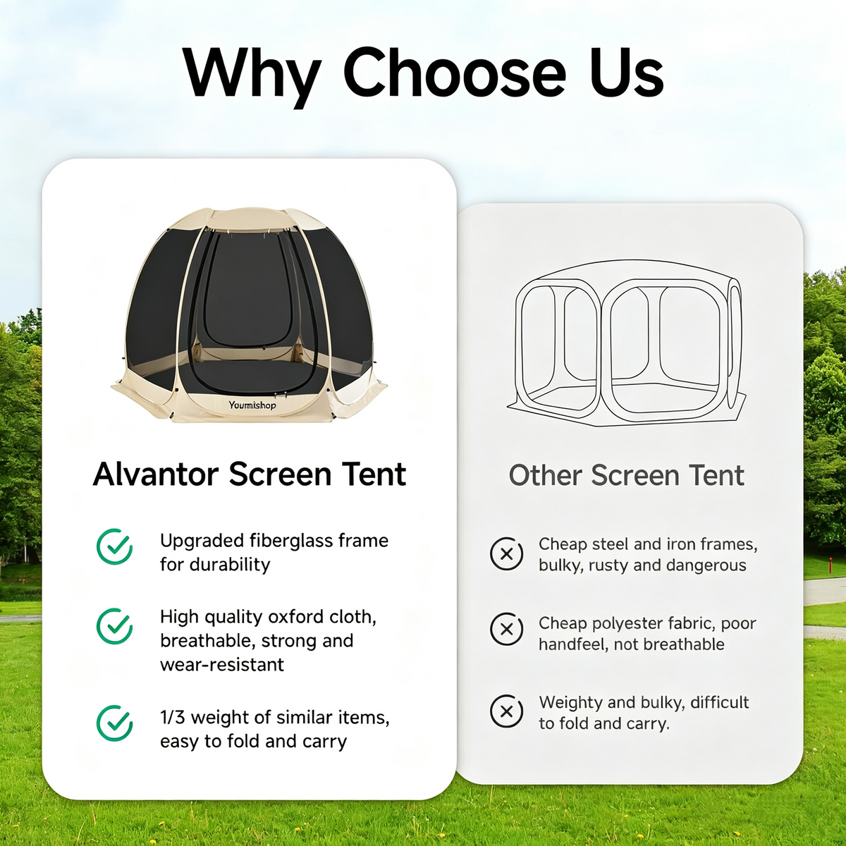 Youmiishop Pop Up Screen House Tent, Instant Outdoor Gazebo with Mosquito Netting & UPF 50+ Sun Protection, Portable Canopy Shelter for Patio, Backyard, Camping (2-10 Person)