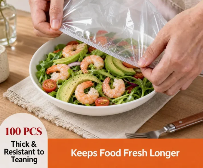 100PCS Disposable Stretch Food Covers for Bowls & Plates, Elastic Bowl Covers, Plastic Wrap Alternative for Leftovers, Fruits, Vegetables & Kitchen Food Storage