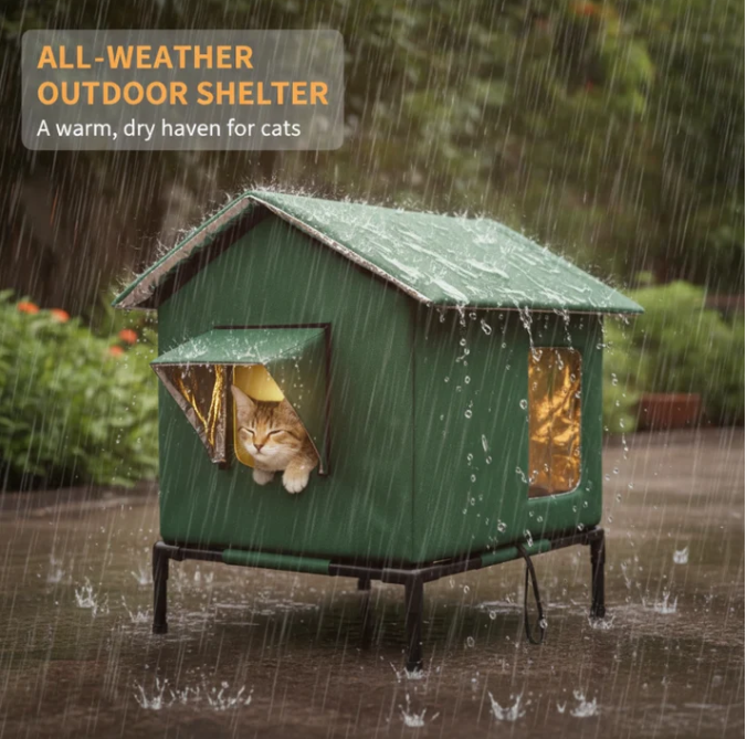 🐈 All-Weather Elevated Outdoor Cat House – Waterproof, Insulated, Foldable 🌧️