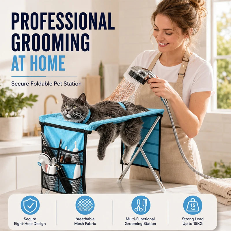 🛁 Struggle-Free Pet Grooming Starts Here – 2-in-1 foldable grooming bed that stops scratches, bites, and anxious wiggles. 😎