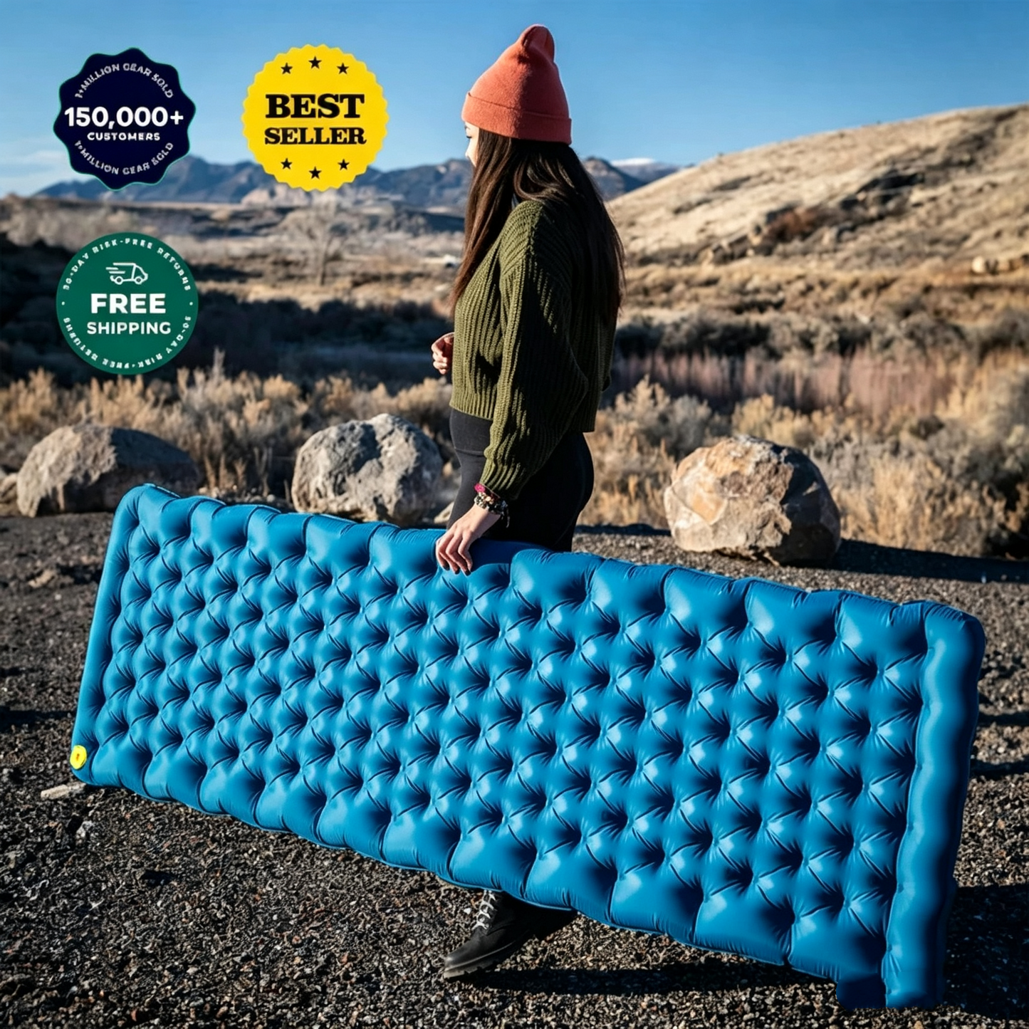 4 Inch Thick Extra‑Wide Portable Camping Sleeping Pad, Moisture‑Proof Sleep Mat for Tent