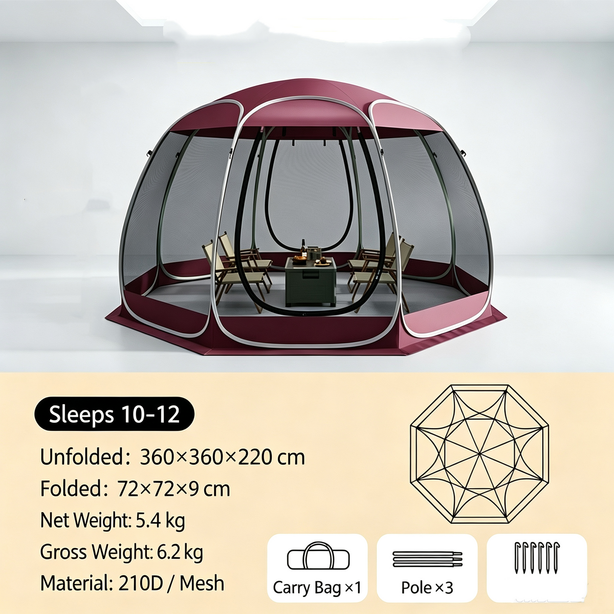 Youmiishop Pop Up Screen House Tent, Instant Outdoor Gazebo with Mosquito Netting & UPF 50+ Sun Protection, Portable Canopy Shelter for Patio, Backyard, Camping (2-10 Person)