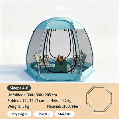Youmiishop Pop Up Screen House Tent, Instant Outdoor Gazebo with Mosquito Netting & UPF 50+ Sun Protection, Portable Canopy Shelter for Patio, Backyard, Camping (2-10 Person)