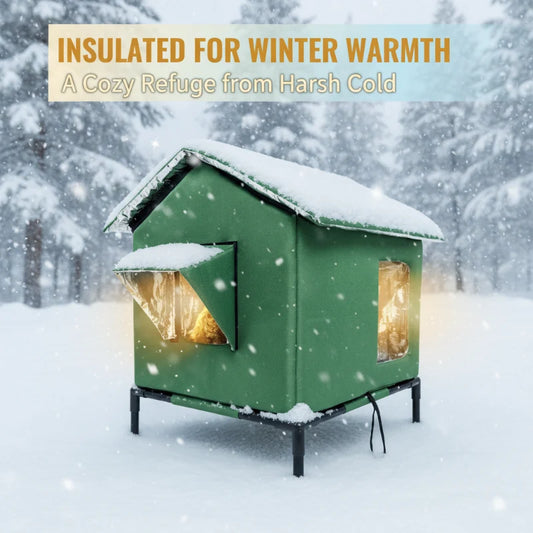 🐈 All-Weather Elevated Outdoor Cat House – Waterproof, Insulated, Foldable 🌧️