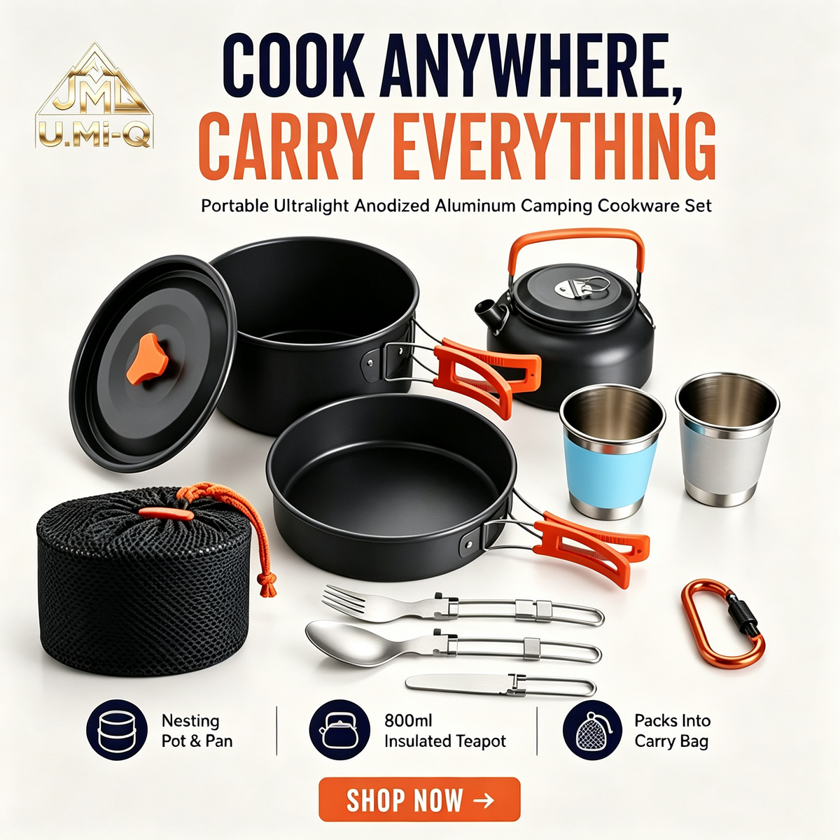 U.mi-Q17pcs Camping Cookware Mess Kit,for Camping,Backpacking,Picnic