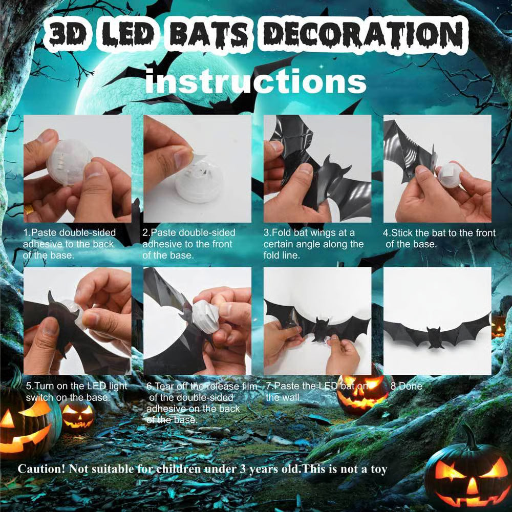 🦇 3D Bat Light LED Decorations - Halloween Spooky Ornaments