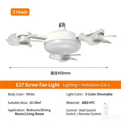 E27 Fan with Remote Control Light: 2-in-1 Lighting and Cooling Chandelier with Adjustable Light Switch and Functions