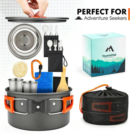 U.mi-Q17pcs Camping Cookware Mess Kit,for Camping,Backpacking,Picnic