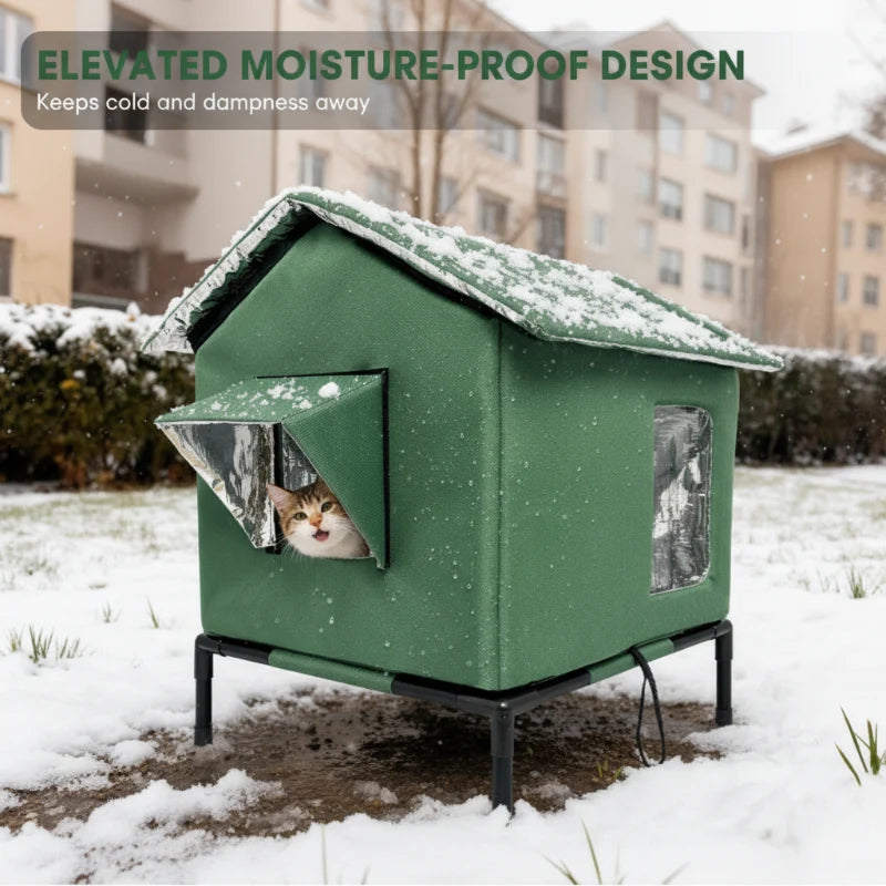 🐈 All-Weather Elevated Outdoor Cat House – Waterproof, Insulated, Foldable 🌧️