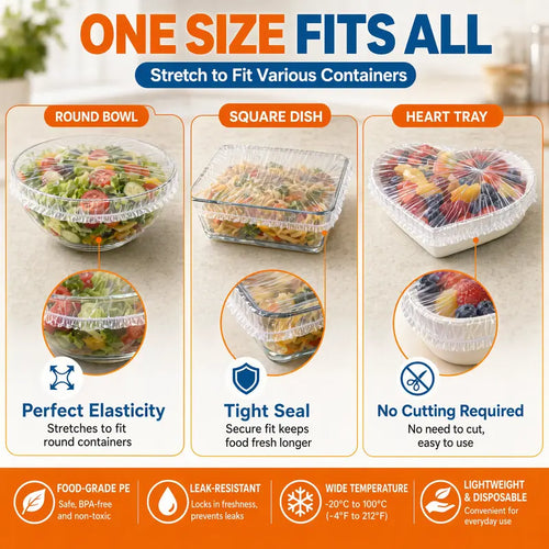 100PCS Disposable Stretch Food Covers for Bowls & Plates, Elastic Bowl Covers, Plastic Wrap Alternative for Leftovers, Fruits, Vegetables & Kitchen Food Storage