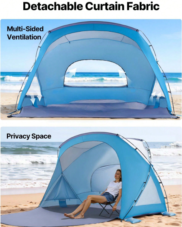 Beach Tent Sun Shelter For 6 Person, UPF 50+ Protection, Portable Sun Shade Canopy With Carrying Bag & Sand Pockets, Lightweight And Easy Setup Beach Umbrella For Family Camping Outdoor Picnic