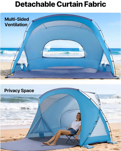 Beach Tent Sun Shelter For 6 Person, UPF 50+ Protection, Portable Sun Shade Canopy With Carrying Bag & Sand Pockets, Lightweight And Easy Setup Beach Umbrella For Family Camping Outdoor Picnic
