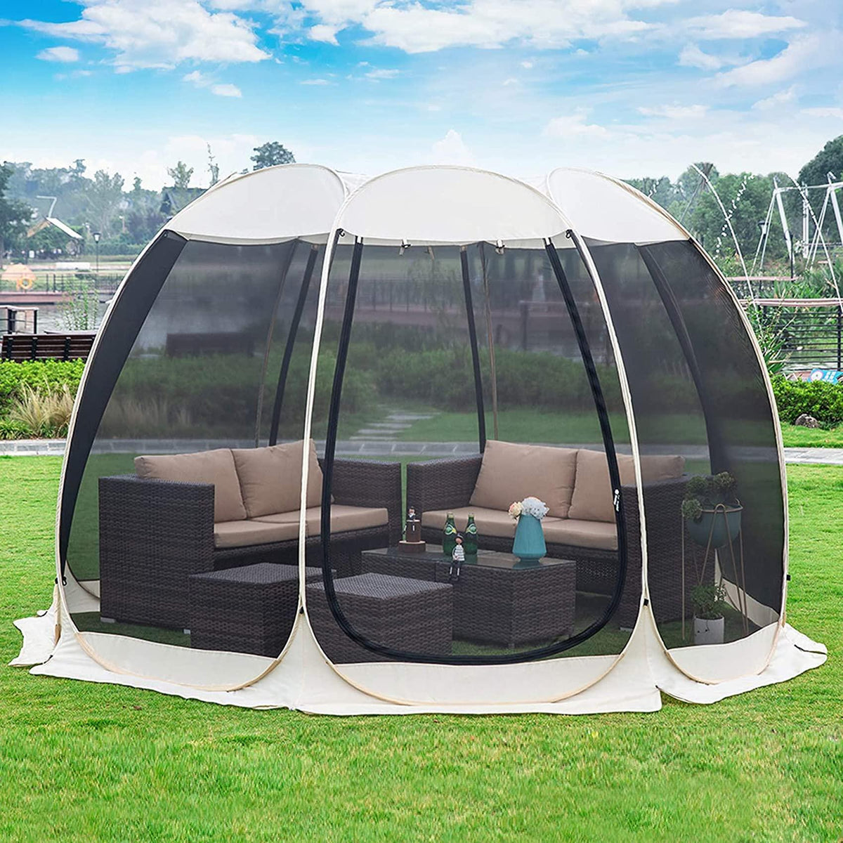 Youmiishop Pop Up Screen House Tent, Instant Outdoor Gazebo with Mosquito Netting & UPF 50+ Sun Protection, Portable Canopy Shelter for Patio, Backyard, Camping (2-10 Person)
