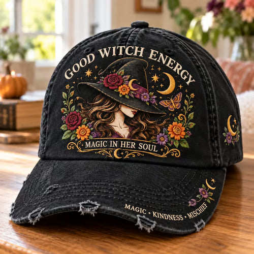 🔥LAST DAY 49% OFF - 🌙 Good Witch Energy Floral Witch Baseball Cap (🧢100% Cotton)