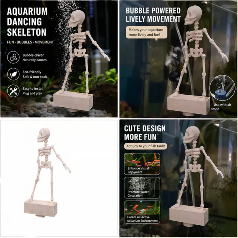 💀Dancing Skeleton Aquarium Ornament with Bubbles