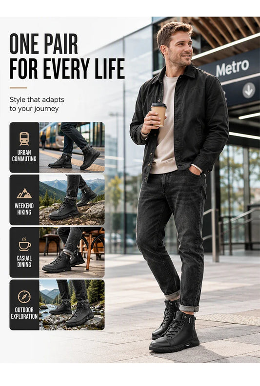 🥾 Built Tough for Every Step | Men's Waterproof Genuine Leather Combat Boots