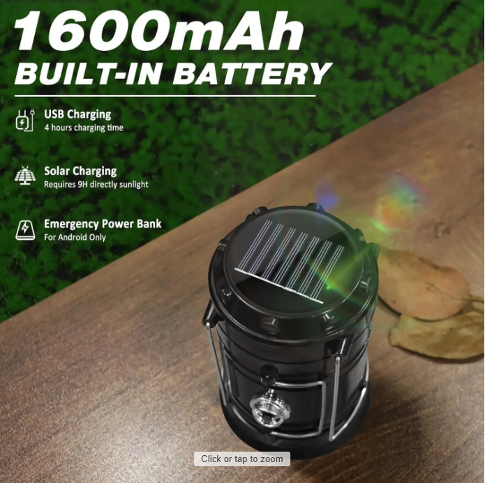 Solar USB Rechargeable LED Camping Lantern