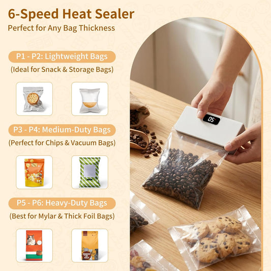 Mini Bag Sealer,6-Speed Adjustment and LED Display