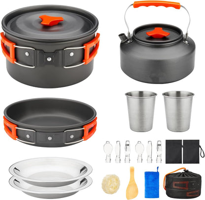 U.mi-Q17pcs Camping Cookware Mess Kit,for Camping,Backpacking,Picnic