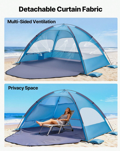 Beach Tent Sun Shelter For 6 Person, UPF 50+ Protection, Portable Sun Shade Canopy With Carrying Bag & Sand Pockets, Lightweight And Easy Setup Beach Umbrella For Family Camping Outdoor Picnic