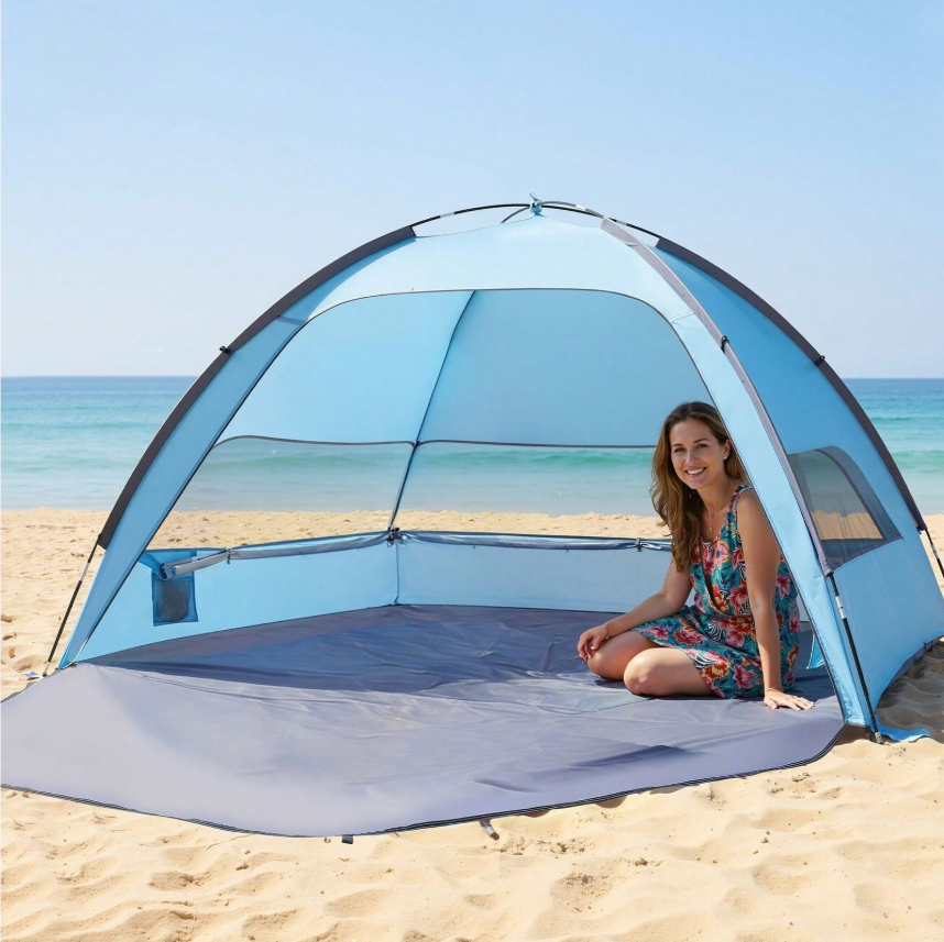 Beach Tent Sun Shelter For 6 Person, UPF 50+ Protection, Portable Sun Shade Canopy With Carrying Bag & Sand Pockets, Lightweight And Easy Setup Beach Umbrella For Family Camping Outdoor Picnic