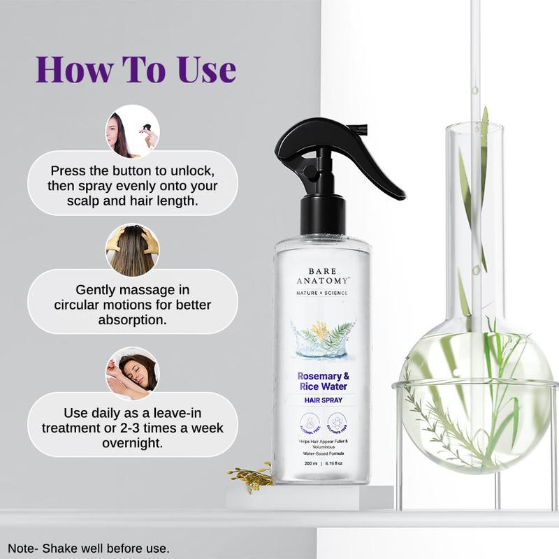 Bare Anatomy Nature x Science Rosemary Water with Rice Water |100% Natural Extract | Soft & Smooth Hair Non-Greasy & Fast Absorbing | 200 ml