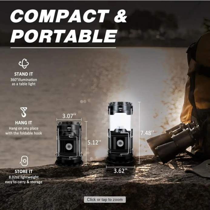 Solar USB Rechargeable LED Camping Lantern