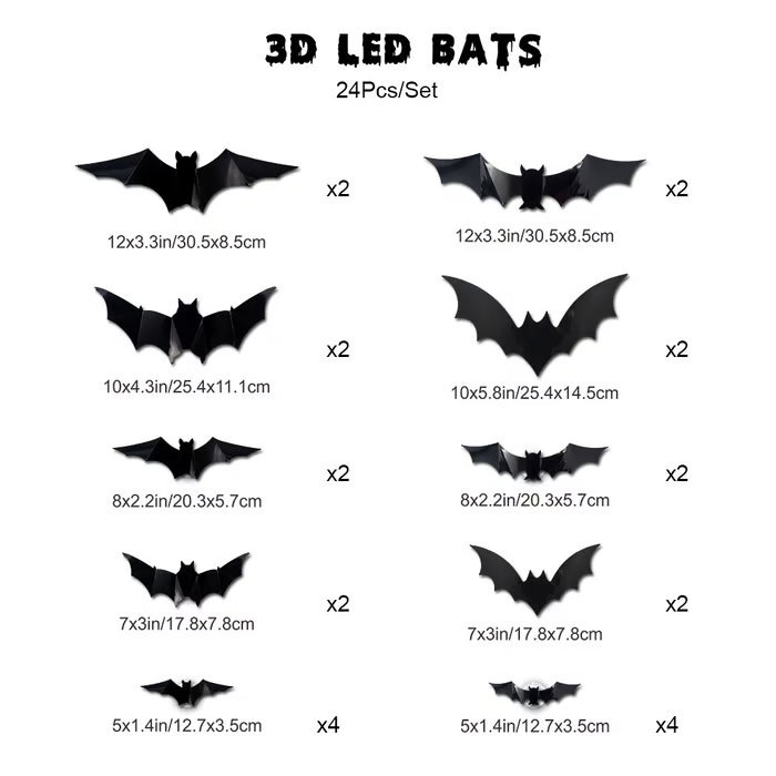 🦇 3D Bat Light LED Decorations - Halloween Spooky Ornaments