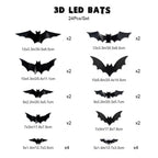 🦇 3D Bat Light LED Decorations - Halloween Spooky Ornaments