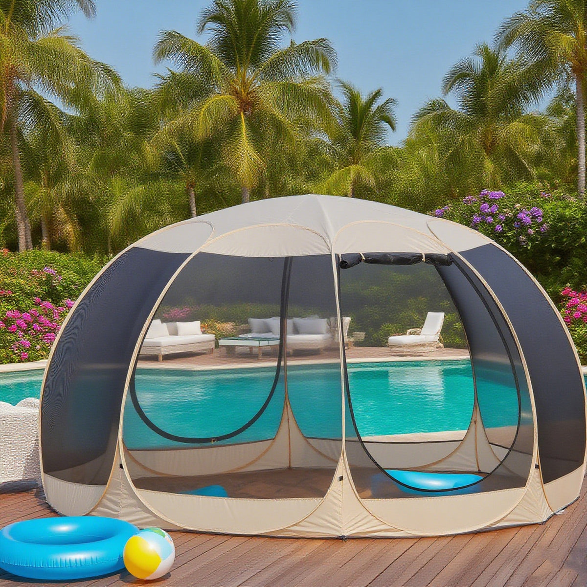 Youmiishop Pop Up Screen House Tent, Instant Outdoor Gazebo with Mosquito Netting & UPF 50+ Sun Protection, Portable Canopy Shelter for Patio, Backyard, Camping (2-10 Person)