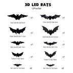 🦇 3D Bat Light LED Decorations - Halloween Spooky Ornaments