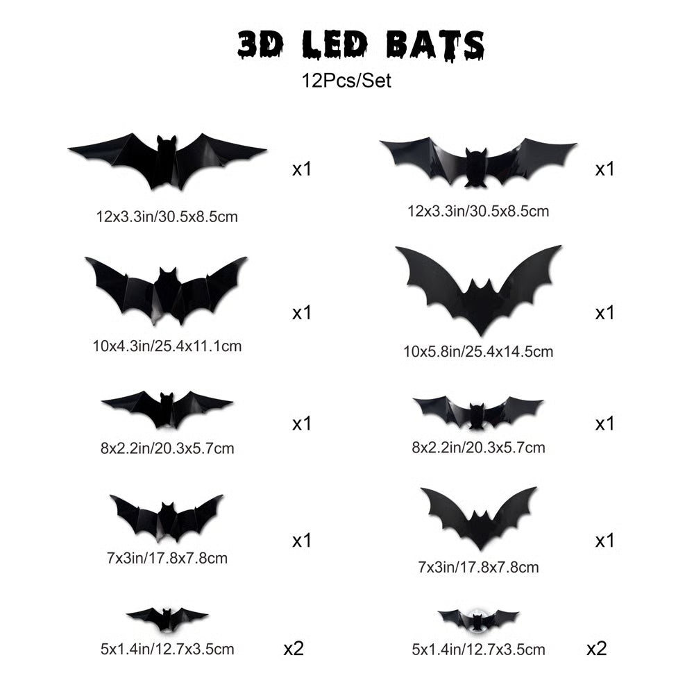 🦇 3D Bat Light LED Decorations - Halloween Spooky Ornaments