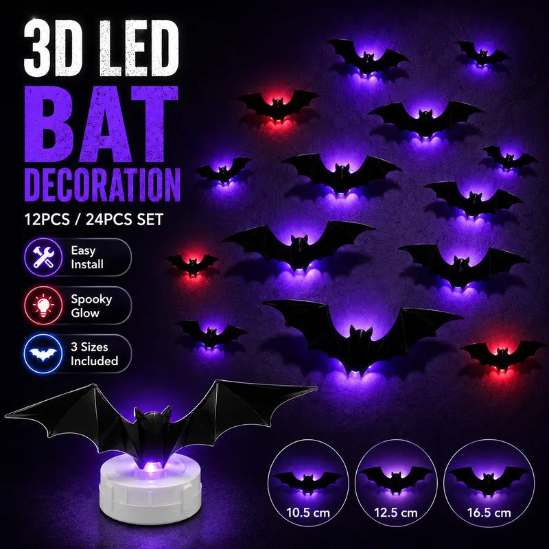 🦇 3D Bat Light LED Decorations - Halloween Spooky Ornaments