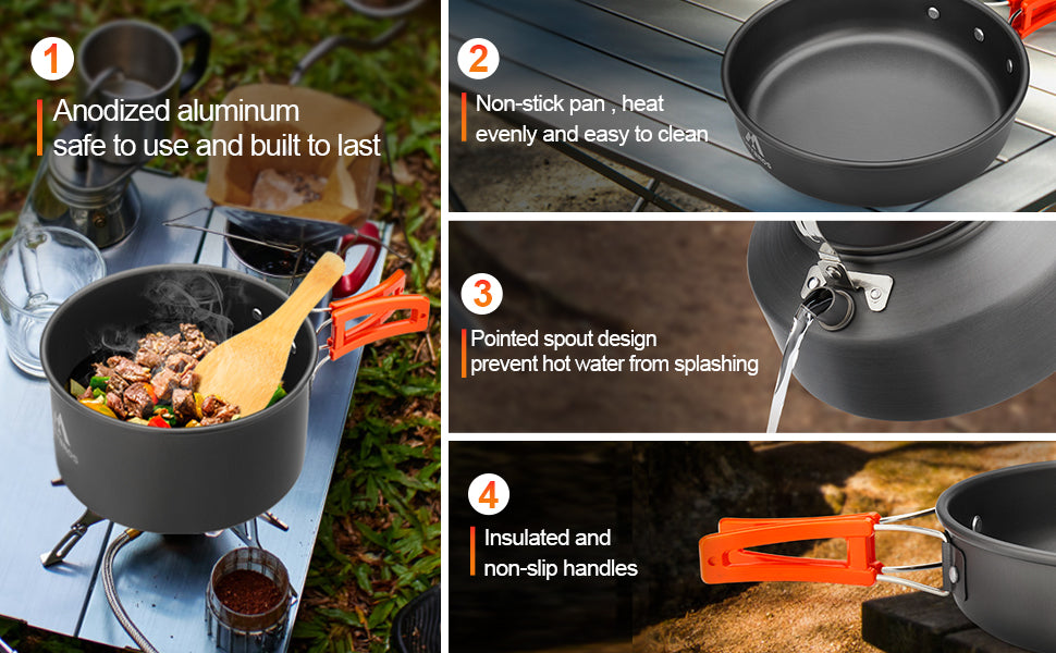 U.mi-Q17pcs Camping Cookware Mess Kit,for Camping,Backpacking,Picnic