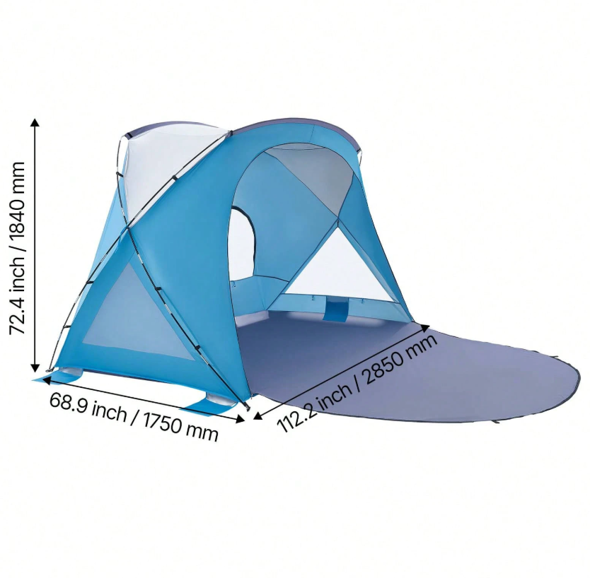 Beach Tent Sun Shelter For 6 Person, UPF 50+ Protection, Portable Sun Shade Canopy With Carrying Bag & Sand Pockets, Lightweight And Easy Setup Beach Umbrella For Family Camping Outdoor Picnic