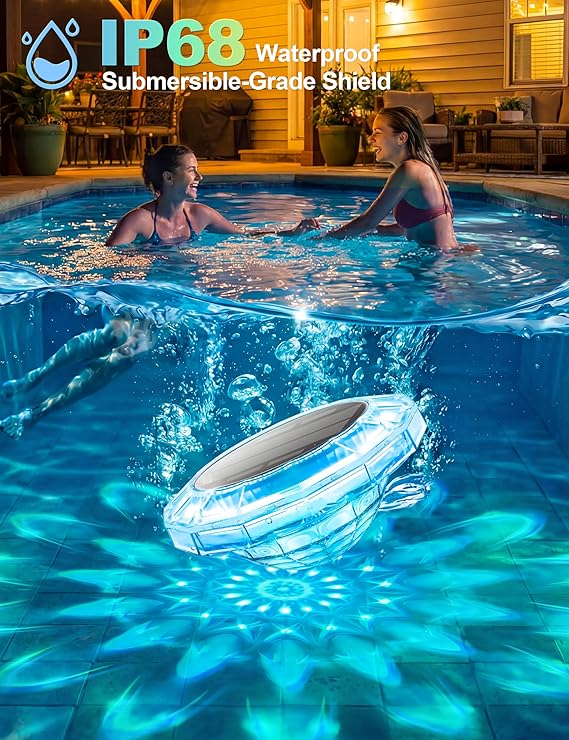 Solar-Powered Floating Pool Lights, RGB Pool Light Strips with Remote Control, IP68 Waterproof, Suitable for Above-Ground Pools, Pool Parties, In-Ground Pools, and Hot Tubs