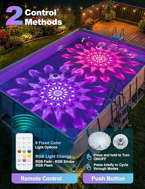 Solar-Powered Floating Pool Lights, RGB Pool Light Strips with Remote Control, IP68 Waterproof, Suitable for Above-Ground Pools, Pool Parties, In-Ground Pools, and Hot Tubs