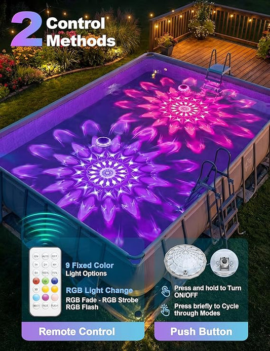 Solar-Powered Floating Pool Lights, RGB Pool Light Strips with Remote Control, IP68 Waterproof, Suitable for Above-Ground Pools, Pool Parties, In-Ground Pools, and Hot Tubs