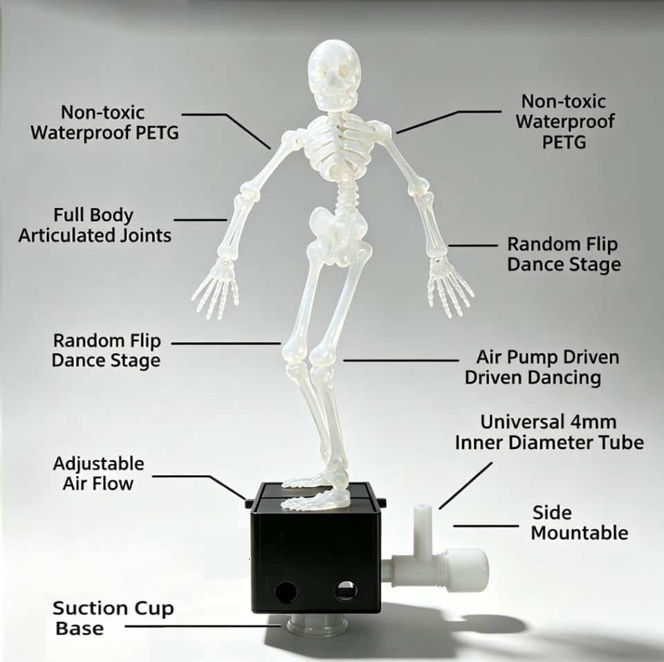 💀Dancing Skeleton Aquarium Ornament with Bubbles