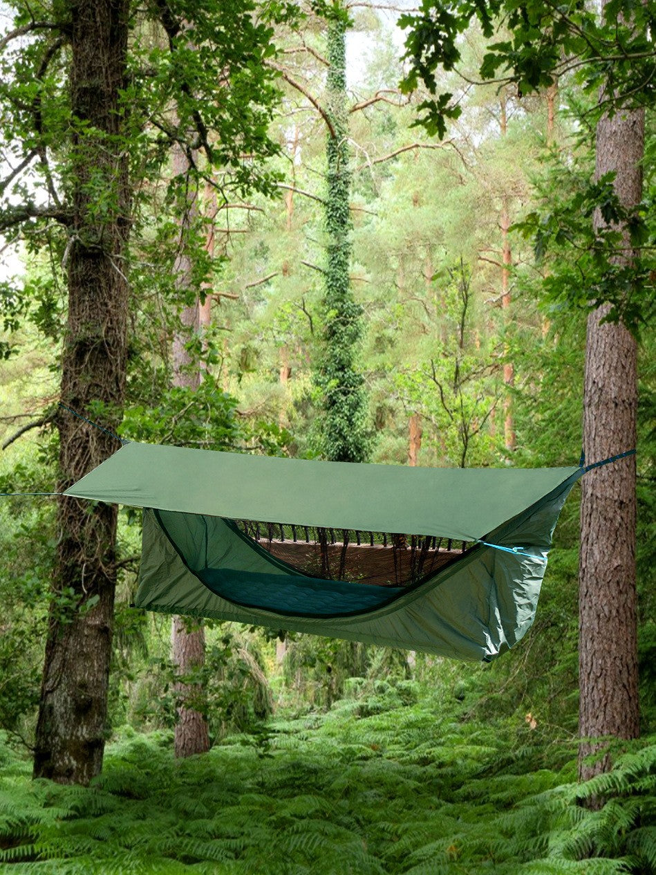 🔥⛺Outdoor Single-Person Flat-Fold Hammock Tent with Mosquito Net and Waterproof Outer Tent—for one person—ideal for backpacking, hiking, and camping—lightweight, comes with a sleeping pad