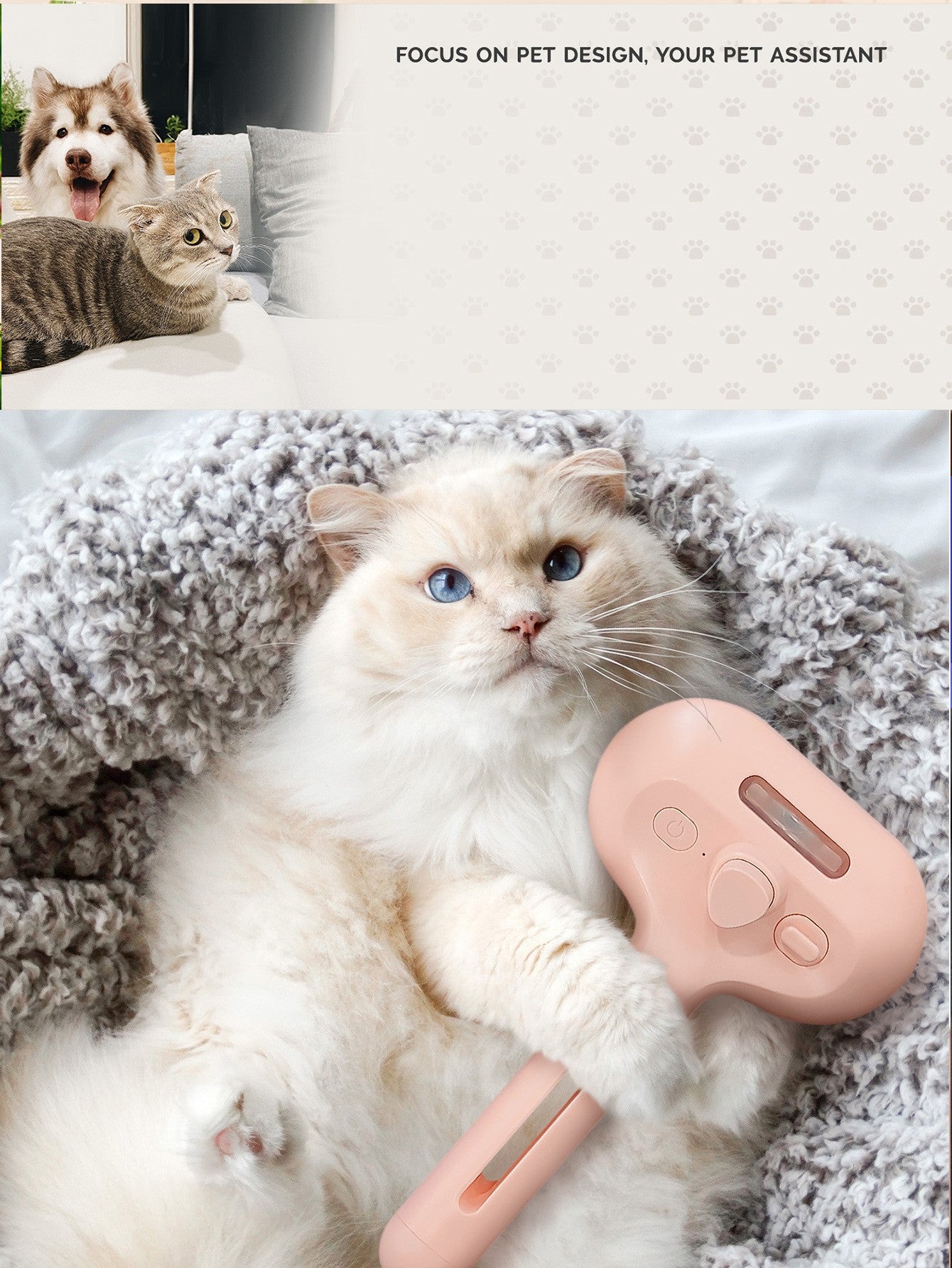 Pet Spray Massage Comb, Steam Grooming Brush, Cat Hair Remover, Cat and Dog Shedding Remover, No-Shower Cat Comb