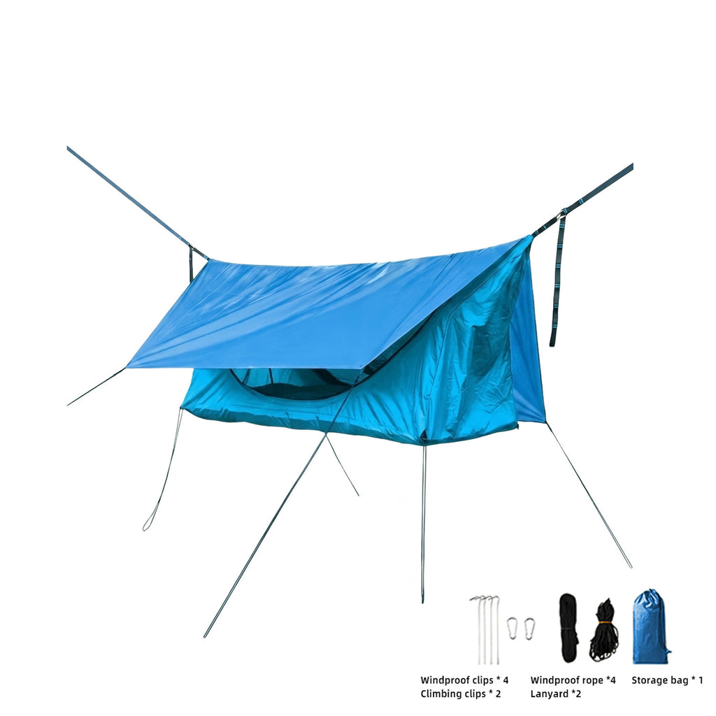 🔥⛺Outdoor Single-Person Flat-Fold Hammock Tent with Mosquito Net and Waterproof Outer Tent—for one person—ideal for backpacking, hiking, and camping—lightweight, comes with a sleeping pad