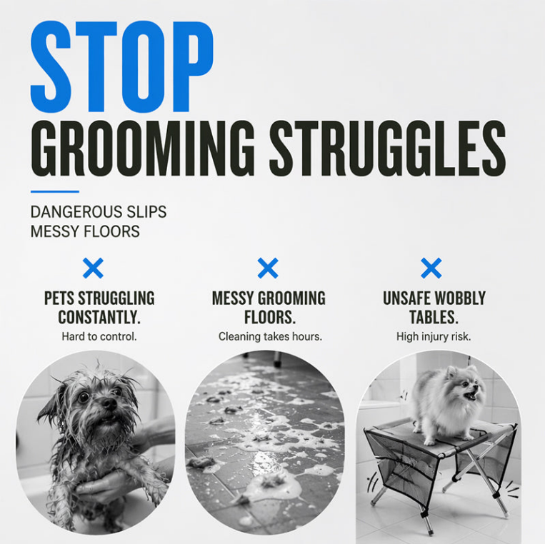 🛁 Struggle-Free Pet Grooming Starts Here – 2-in-1 foldable grooming bed that stops scratches, bites, and anxious wiggles. 😎