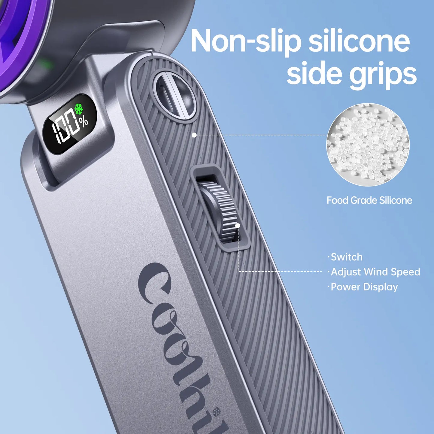 1s Instant Cool Portable Fan Digital Display Rechargeable Desktop & Neck Fan